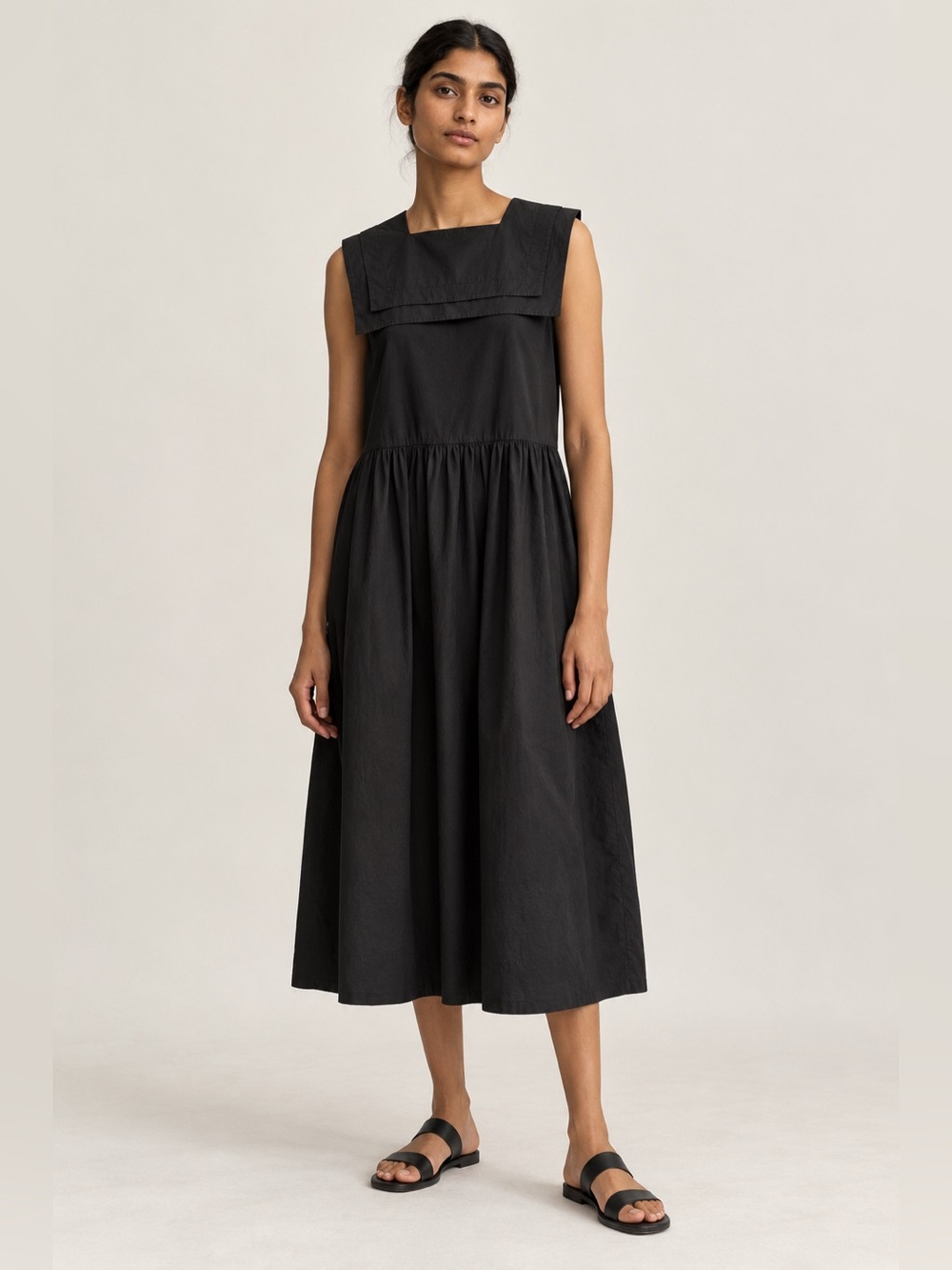 TOAST Square Collar Black Poplin Dress